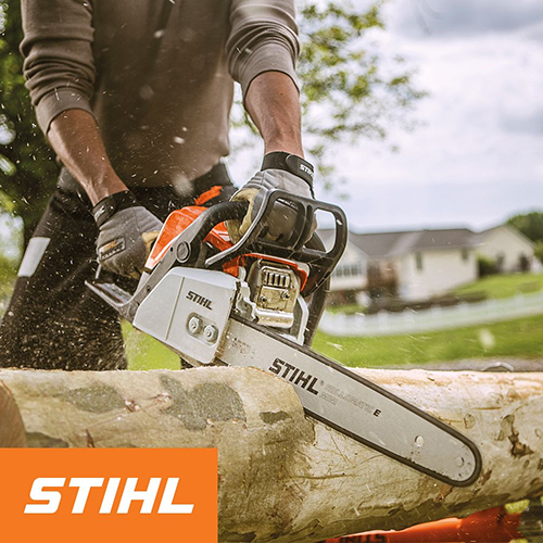 STIHL chainsaw cutting through wood