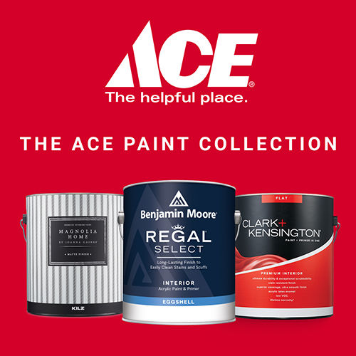 Ace paint collection with photos of paint buckets